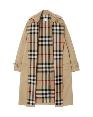  Long Check Lapel Gabardine Trench Coat