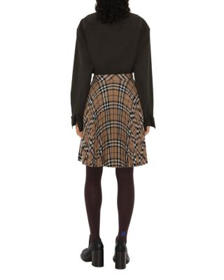 Pleated Check Wool Blend Skirt