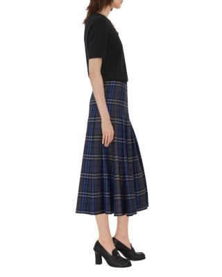 Check Wool Midi Kilt Skirts