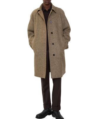 Long Herringbone Wool Dual Car Coat