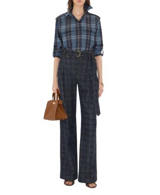 High Rise Wide Check Denim Jeans