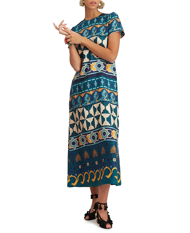 La Doublej Geometric-pattern Cotton Dress In Blue