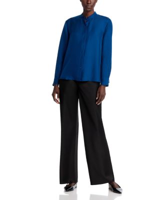 Silk Twill Mandarin Collar Top