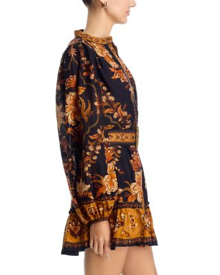 Majestic Garden Beaded Buckle Long Sleeved Mini Dress