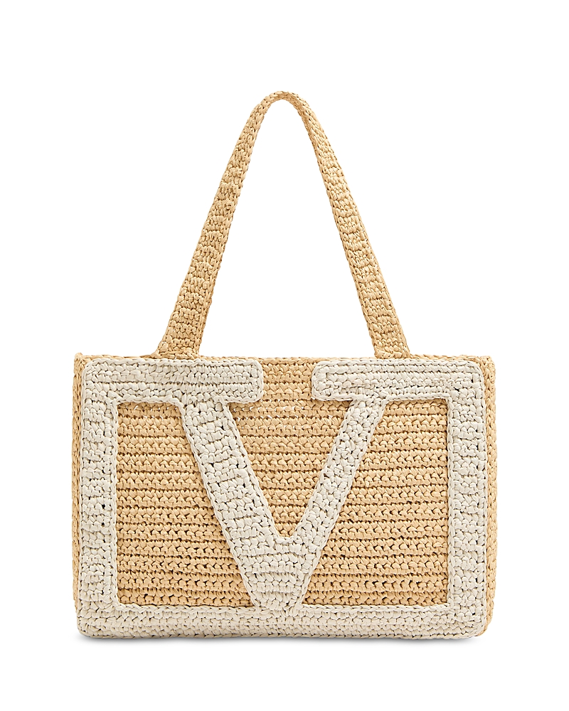 Valentino Garavani Viva Superstar Medium Raffia Shopping Tote In Brown