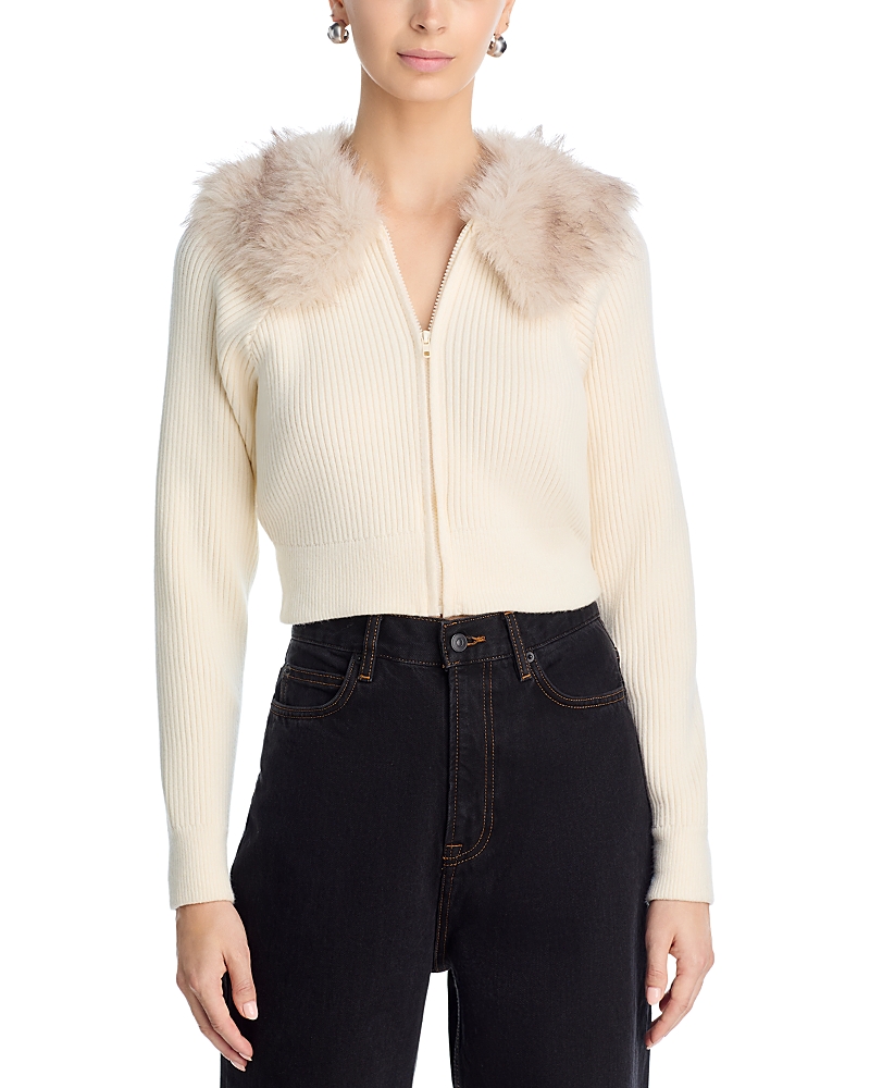 Steve Madden Lysia Faux Fur Collar Rib Jacket In White