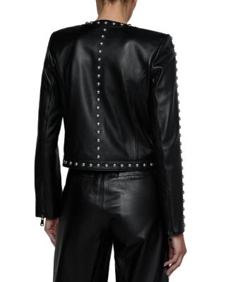 Fia Leather Studded Collarless Jacket