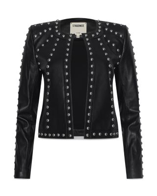 Fia Leather Studded Collarless Jacket