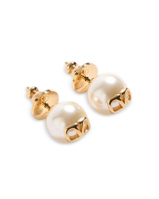 V Logo Signature Imitation Pearl Earrings