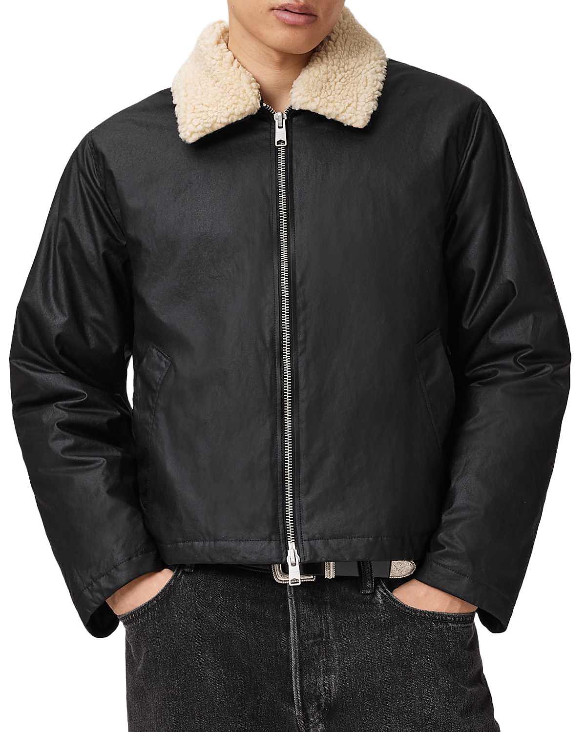Allsaints Boston Fleece Collar Wax Jacket