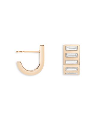 Certified Lab Grown Diamond Baguette Column Ear Arc Huggie Hoop Earrings in 14K Yellow Gold, 1.1 tcw
