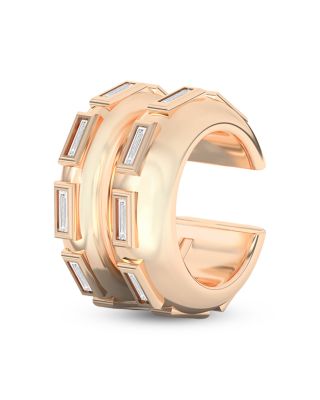 Certified Lab Grown Diamond Baguette Le Corbusier Puff Set Double Ear Cuff in 14K Yellow Gold, 0.325 tcw