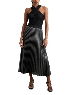 Taylor Metallic Pleated Midi Skirt