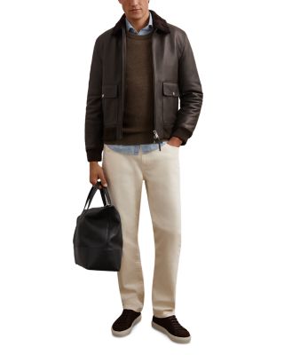 Shearling Collar Leather Jacket