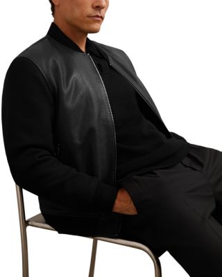 Pearman Wool Blend Sleeve Leather Bomber Jacket