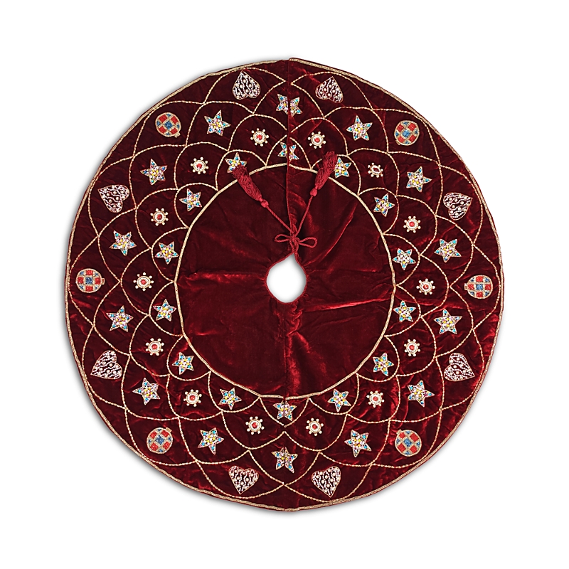 Sudha Pennathur 50 Velvet Embellished Tree Skirt In Red