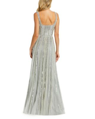 Embellished A-Line Gown with Striped Details Dress