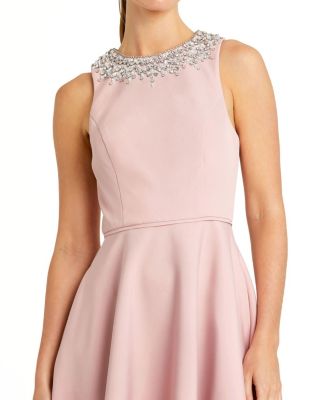  Crepe Embellished Neck High Low Gown