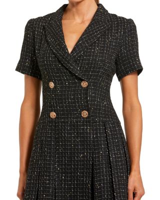  Short Sleeve V Neck Tweed Blazer Mini Dress