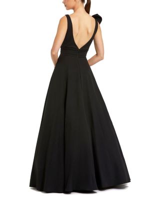  Crepe Sleeveless Plunge Neck Ballgown with Bow