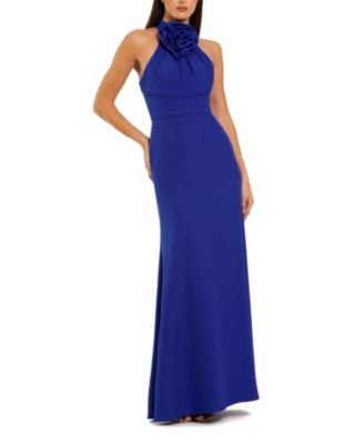 Flower Halter Neck Crepe Column Gown