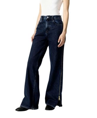  Zip Accent Straight-Leg Denim Pants in Dark Wash
