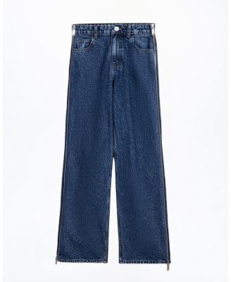 Zip Accent Straight-Leg Denim Pants in Medium Blue