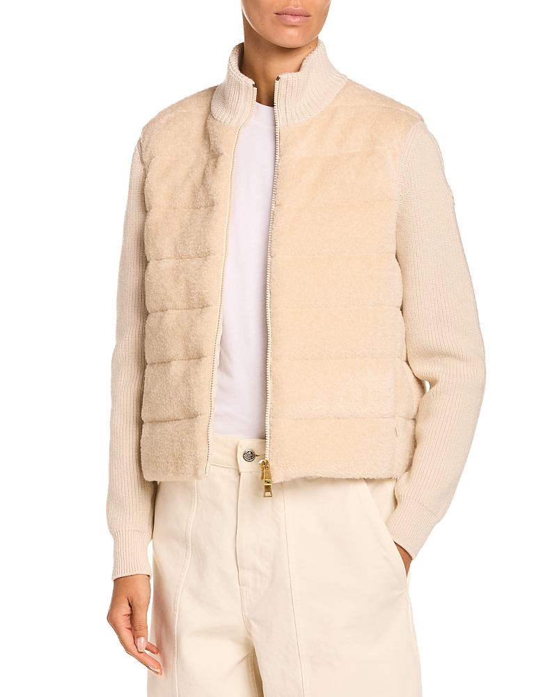 Moncler Padded Teddy & Wool Zip-up Cardigan In Neutral