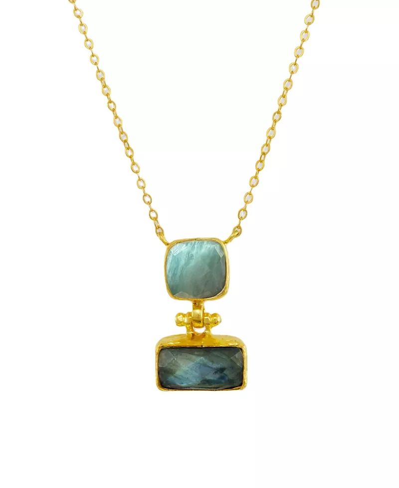 Ottoman Hands Nerissa Labradorite and Aqua Chalcedony Pendant Necklace