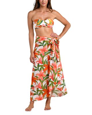 Jungle Blossoms Tie Wrap Skirt Swim Cover-Up