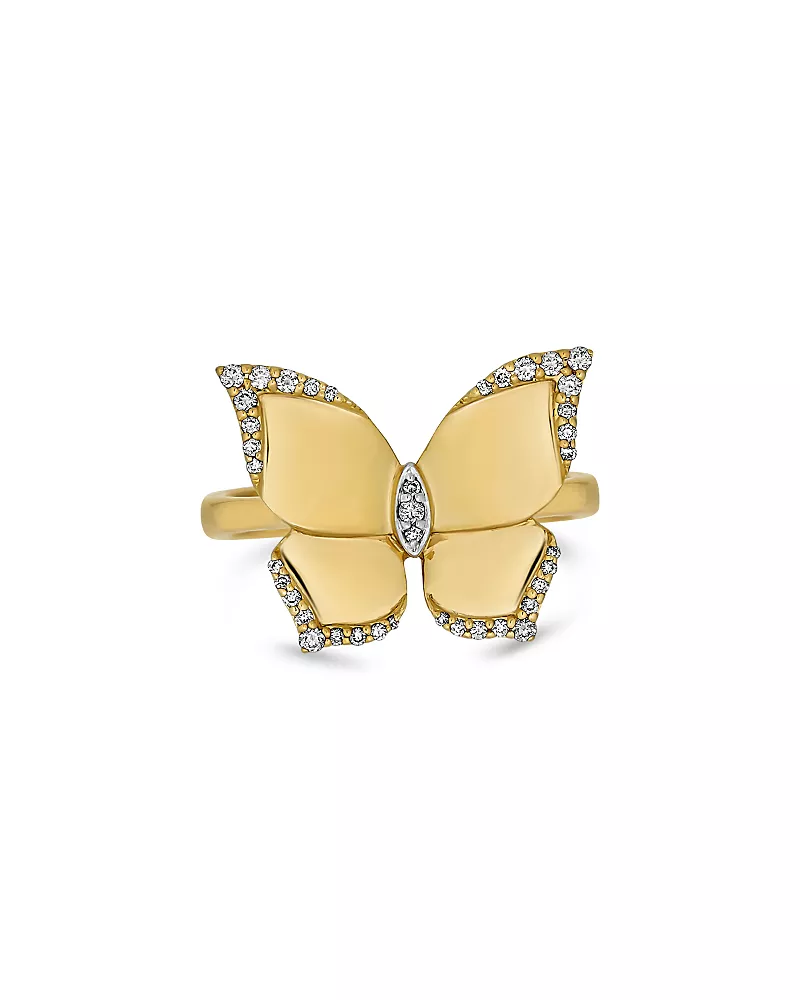 Piranesi 18K Yellow Gold Butterfly Diamond Oro Ring