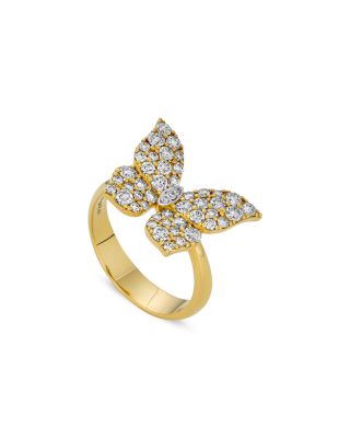 18K Yellow Gold Butterfly Diamond Pav&eacute; Oro Ring