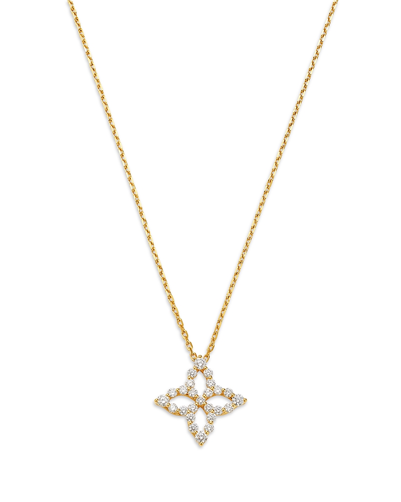 Roberto Coin 18K White Gold Diamond Flower Outline Pendant Necklace, 16