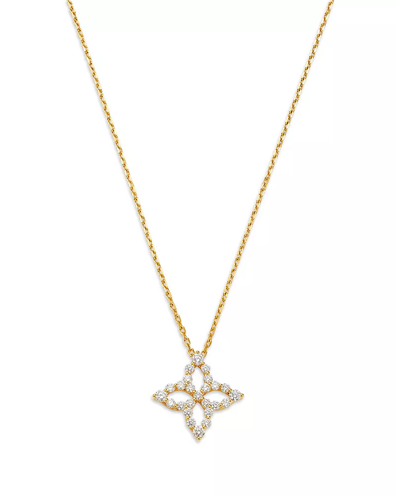 Roberto Coin 18K White Gold Diamond Flower Outline Pendant Necklace, 16