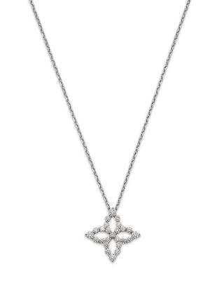 18K White Gold Diamond Flower Outline Pendant Necklace, 16-18"