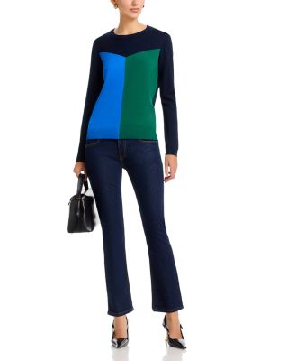 Long Sleeved Color Blocked Jersey Crewneck Pullover Sweater