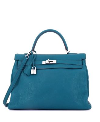 Kelly 35 Handbag Blue Clemence with Palladium Hardware