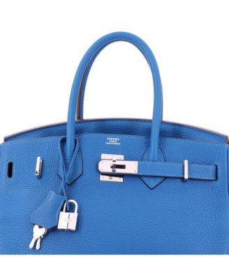 Birkin 30 Handbag Blue Clemence with Palladium Hardware