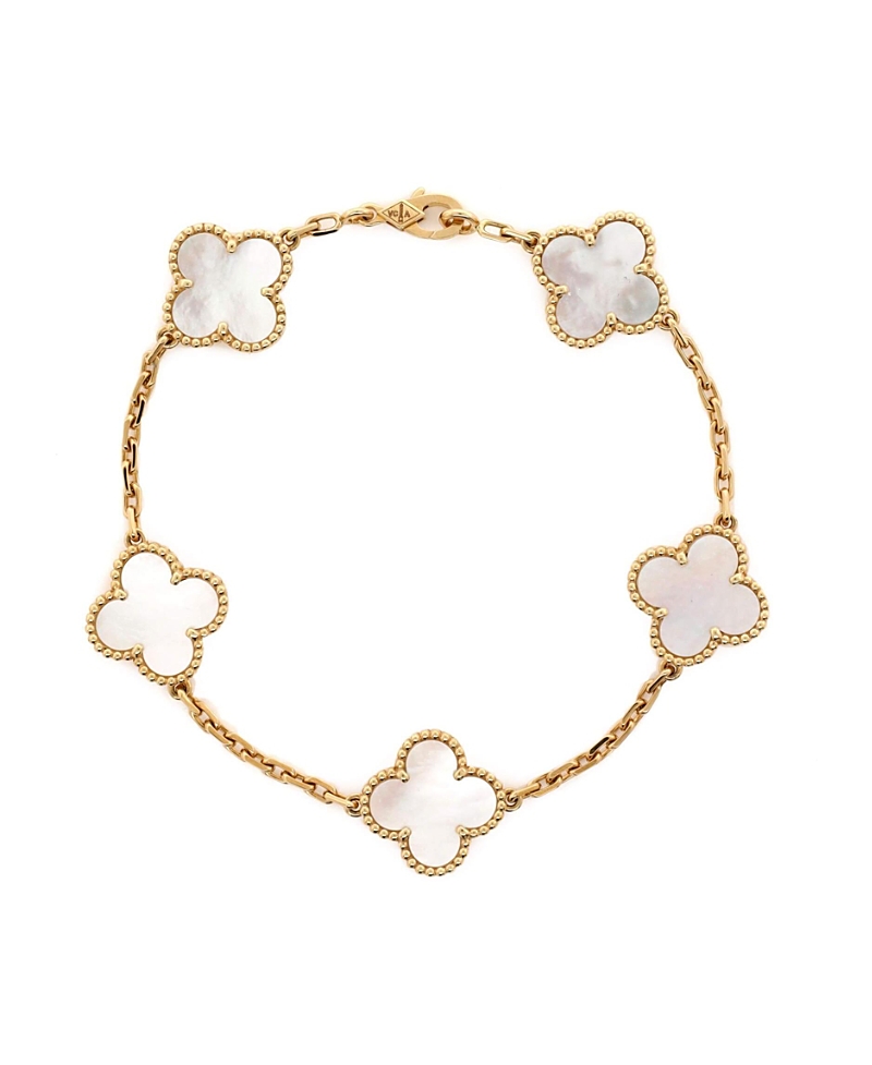 PRE-OWNED VAN CLEEF & ARPELS Pre-owned Van Cleef & Arpels Vintage Alhambra 5 Motifs Bracelet 18k Gold And Mother Of Pearl