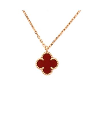  Sweet Alhambra Pendant Necklace 18K Rose Gold and Carnelian, 15.25 - 16"
