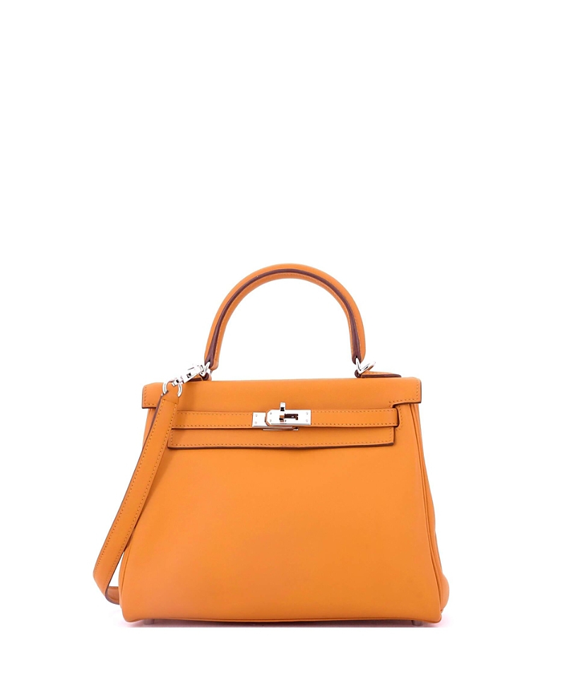 Click to view more detailed imagery on our partner's website Pre-owned Pre-owned Hermes Hermes Kelly 25 Handbag Orange Swift With Palladium Hardware