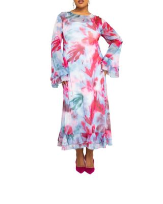 Blurred Floral Mesh Maxi Dress