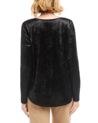 Long Sleeve Crushed Velvet Shirttail Top