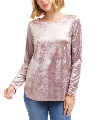 Long Sleeve Crushed Velvet Shirttail Top