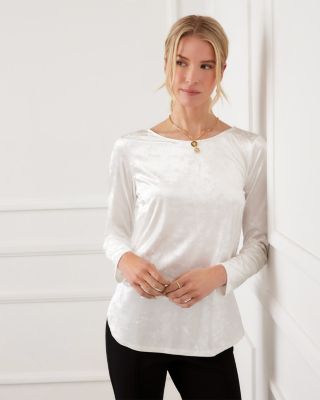 Long Sleeve Crushed Velvet Shirttail Top