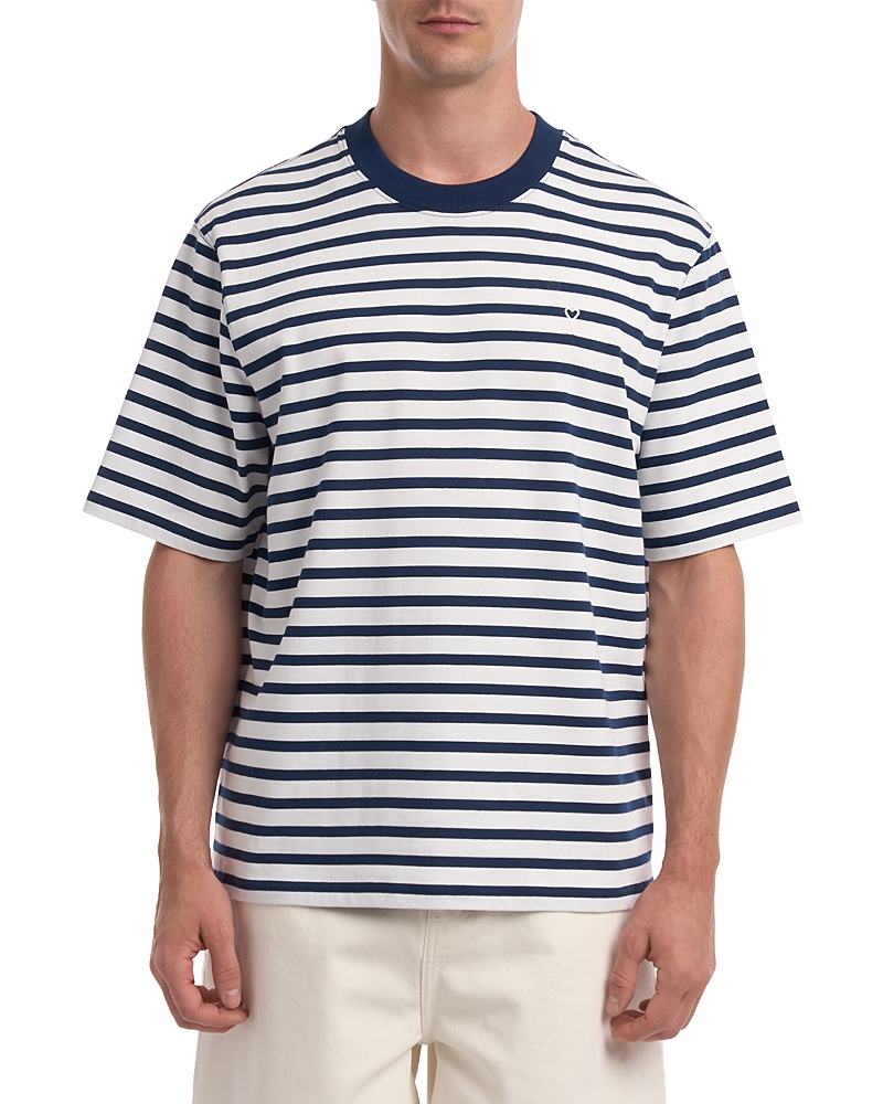 Ami Short Sleeve Boxy Fit Mariniere Tee With Ami De Coeur Patch