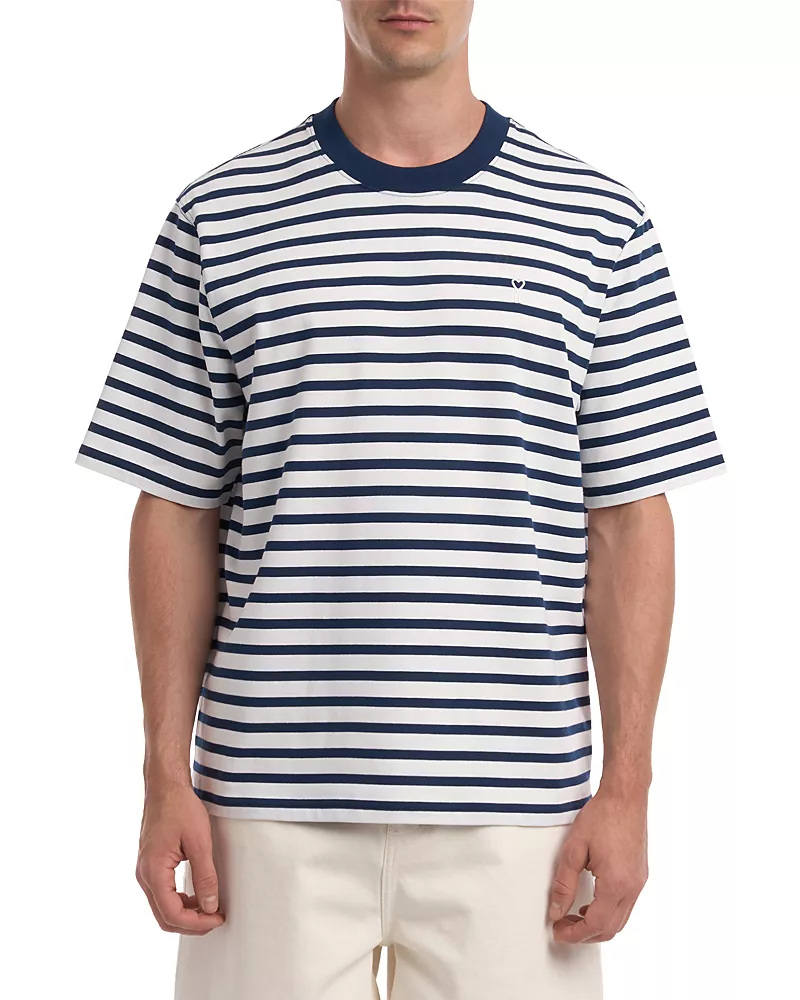 Ami Short Sleeve Boxy Fit Mariniere Tee With Ami De Coeur Patch