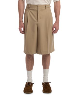 Low Waist Wide 9" Bermuda Shorts With Two Pleats