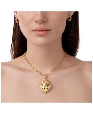 18K Yellow Gold Butterfly Multi Gemstone & Diamond Oval Locket Pendant