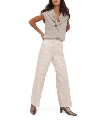 Women's White wash Embellished Wide Jeans